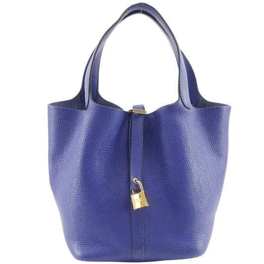 HERMES Handbag Taurillon Clemence Blue/Gold Metal Picotan Lock 22 MM Women