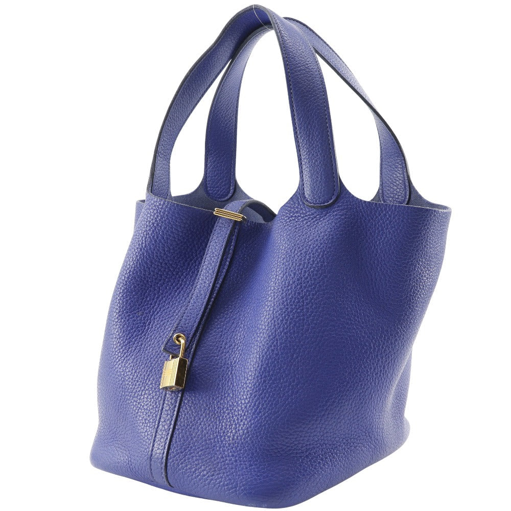 HERMES Handbag Taurillon Clemence Blue/Gold Metal Picotan Lock 22 MM Women