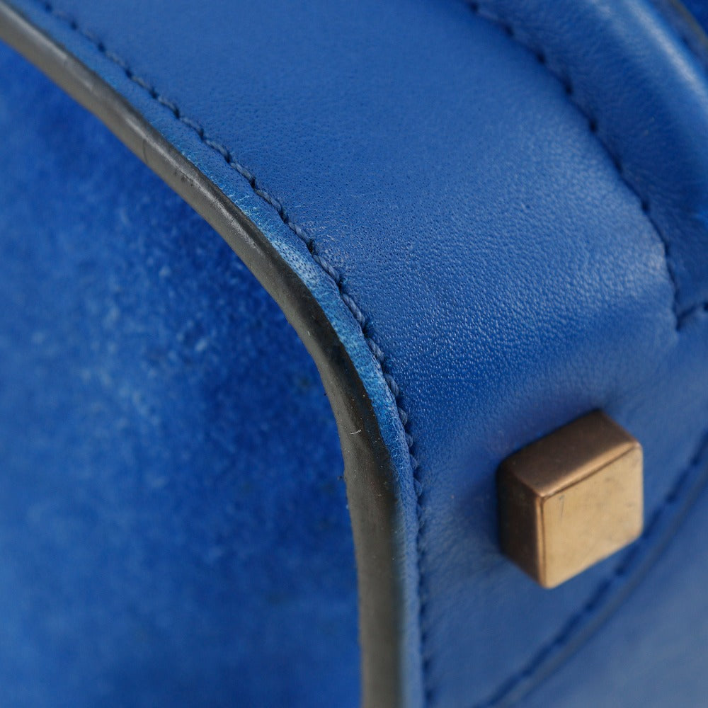 CELINE Handbag Suede, Calfskin blue Luggage micro Women