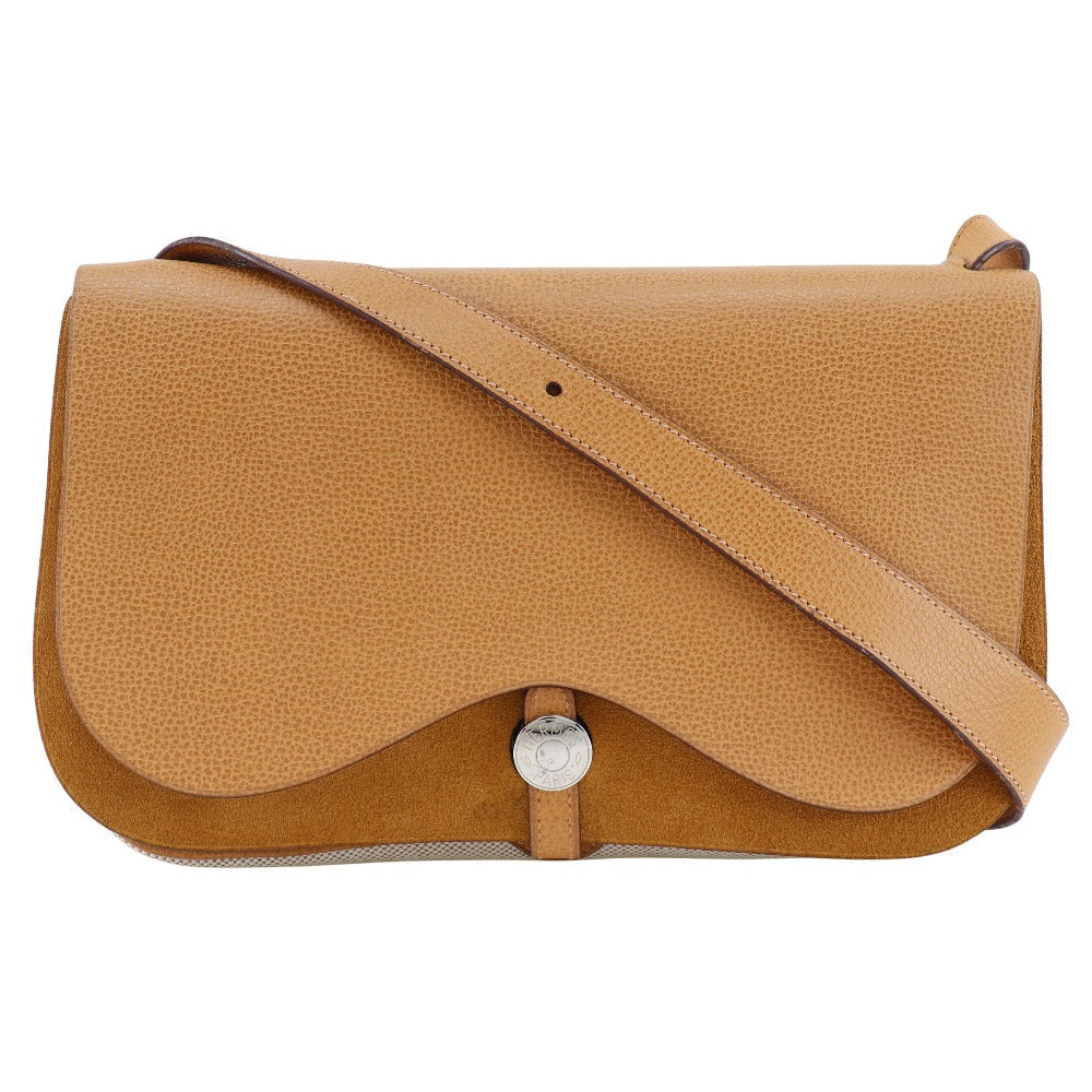 HERMES Shoulder Bag Toile H, Vache Liège Brown Sac Colorado MM