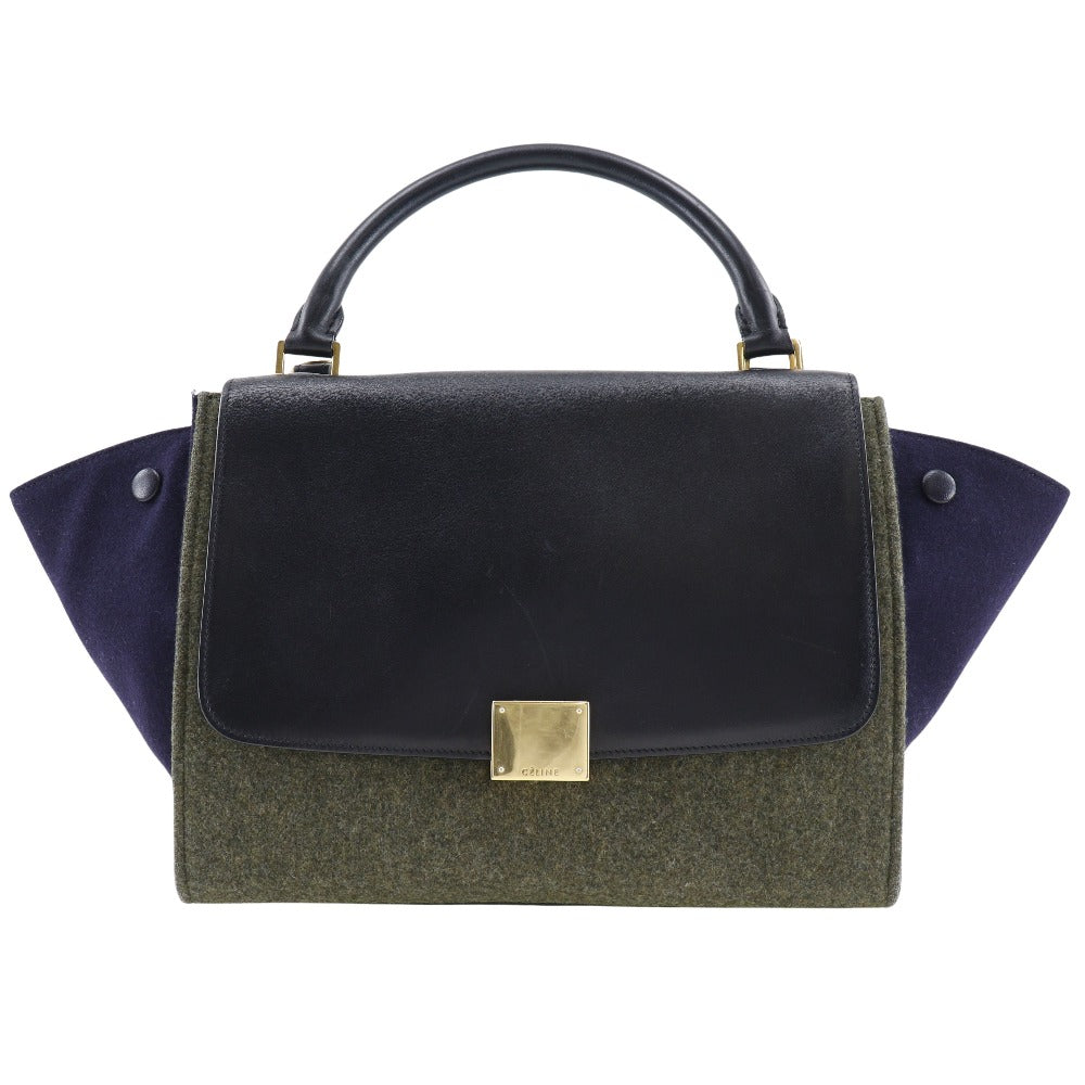 CELINE Handbag Felt, Calfskin Black / grey Trapeze Women