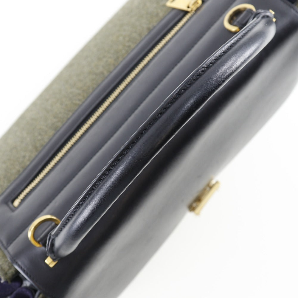 CELINE Handbag Felt, Calfskin Black / grey Trapeze Women