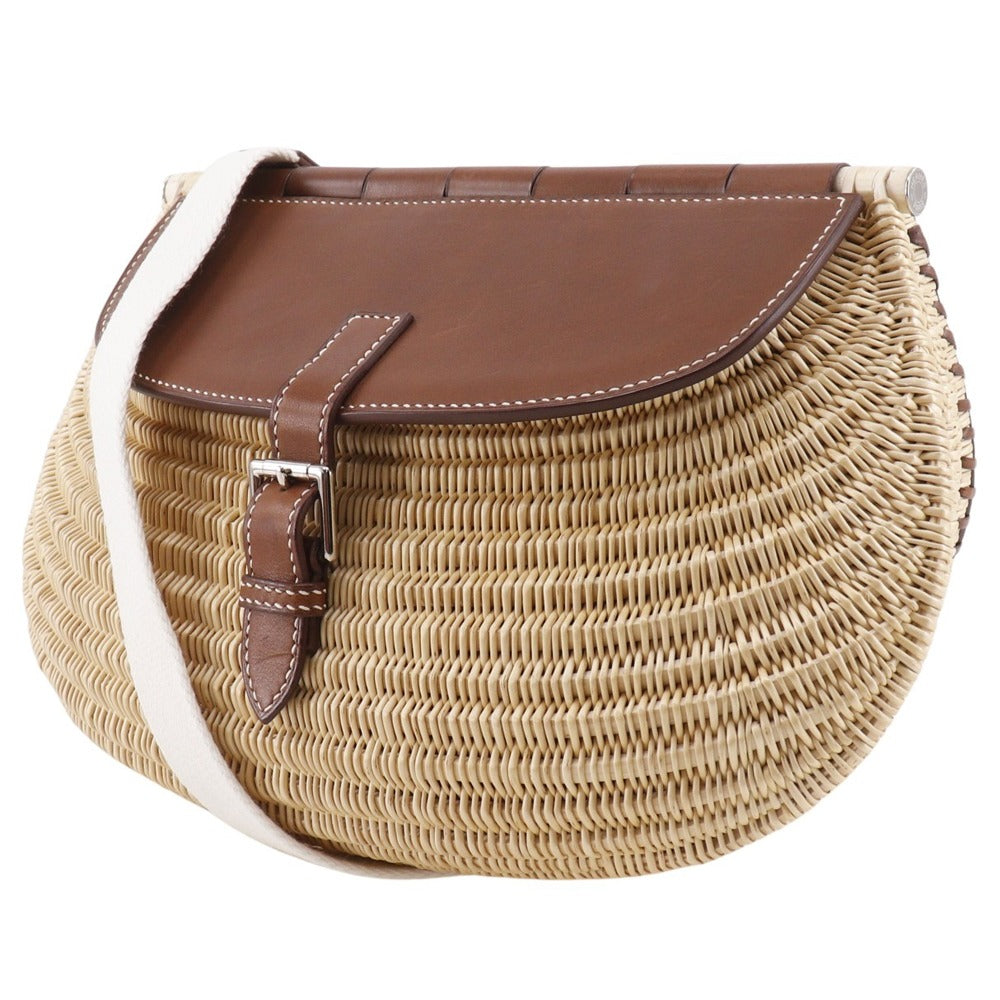 HERMES Shoulder Bag Leather, Willow Brown Basket bag fishing basket