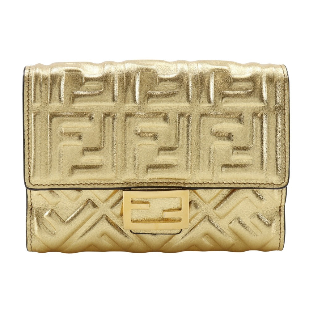 FENDI Bifold Wallet 8M0419 AAF2 F171Q Calfskin gold Zucca Pattern Embossed FF