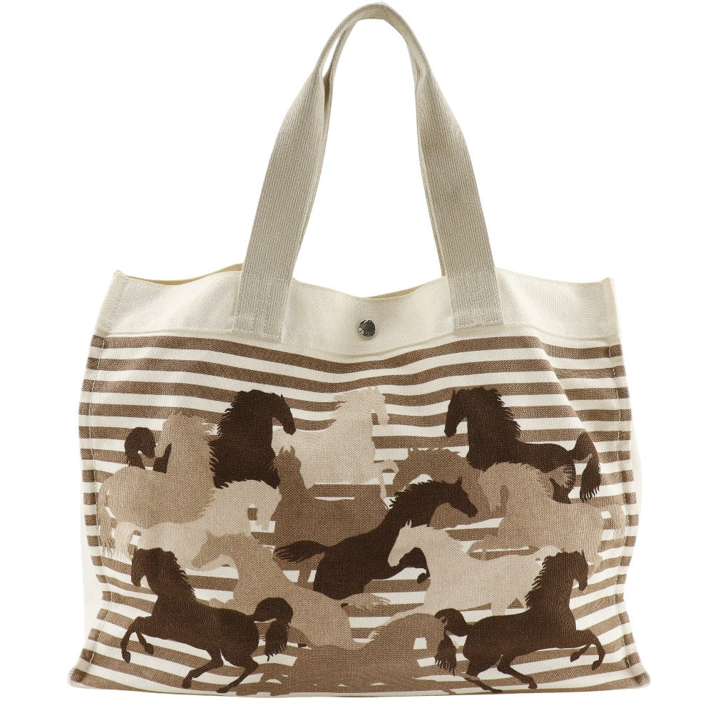 HERMES Tote Bag canvas Brown/Off White Chevault Women(Unisex)