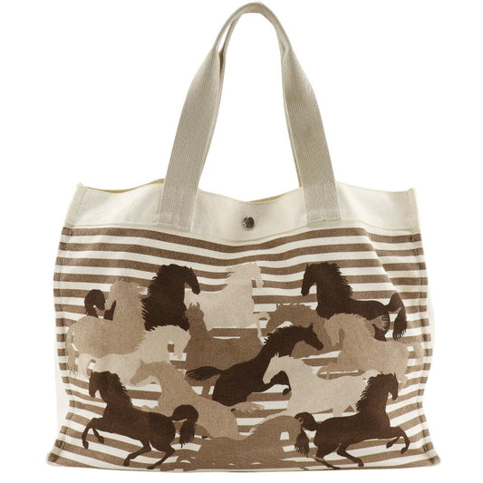 HERMES Tote Bag canvas Brown/Off White Chevault Women(Unisex)