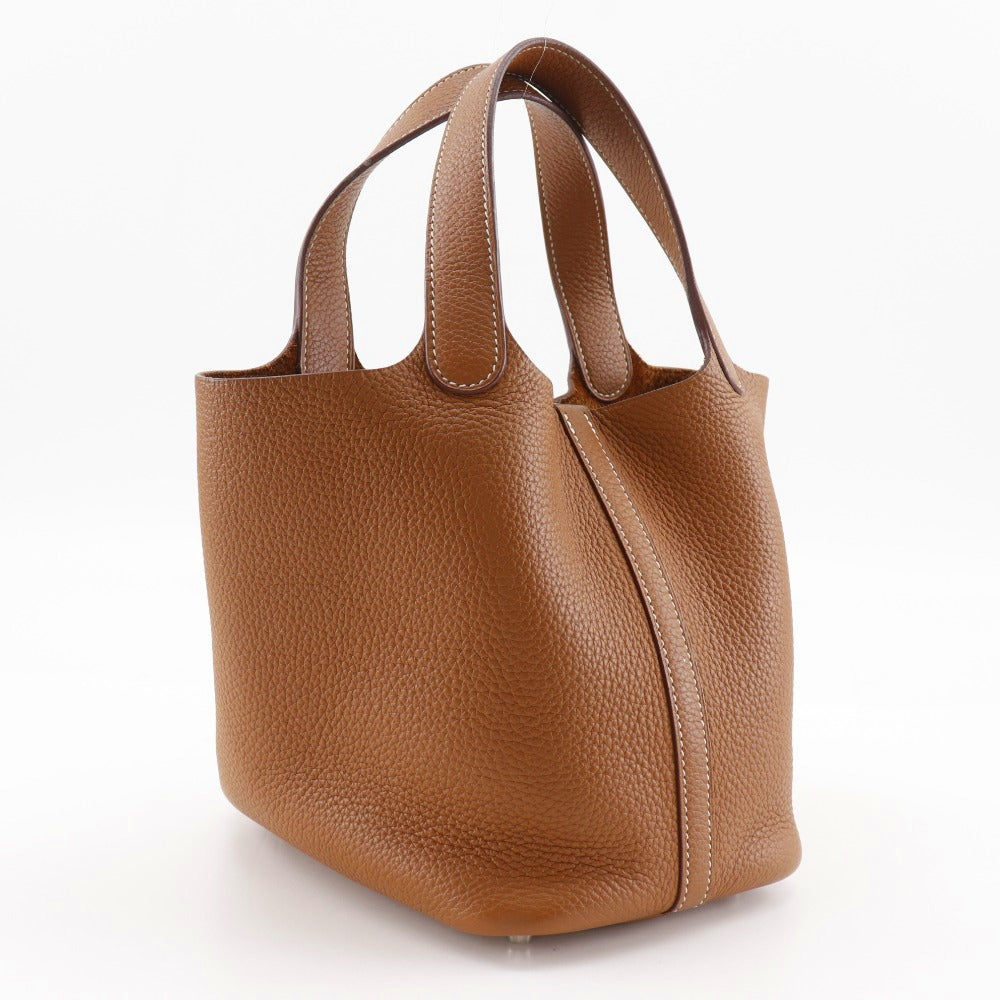 HERMES Handbag Taurillon Clemence Brown/SilverMetal Picotan Rock 18 PM