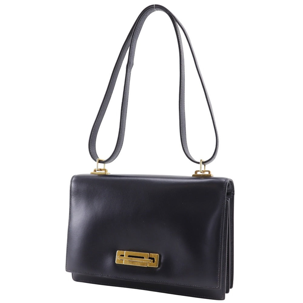 HERMES Shoulder Bag Leather, Plated Gold Navy Box scarf
