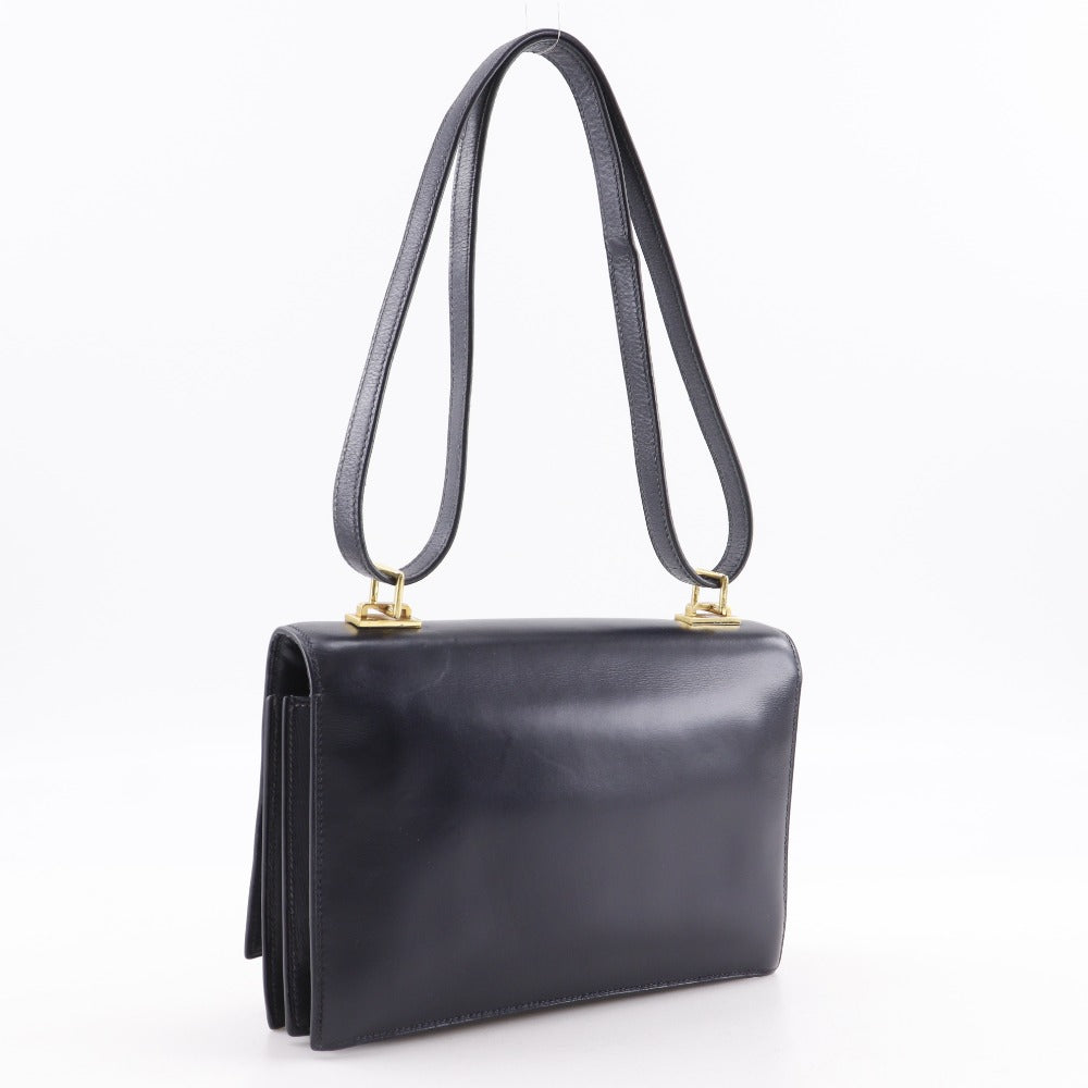 HERMES Shoulder Bag Leather, Plated Gold Navy Box scarf