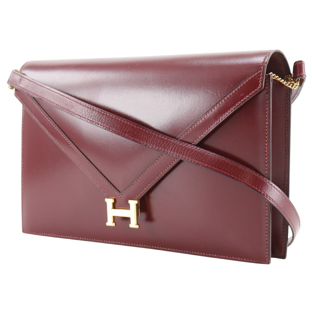 HERMES Shoulder Bag Box scarf Bordeaux 2-way clutch Lidi