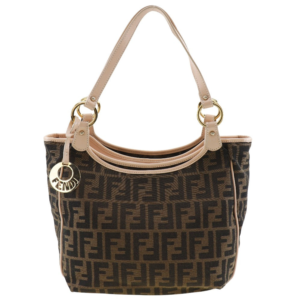 FENDI Tote Bag 8BH156 canvas Brown Logo charm Zucca Women