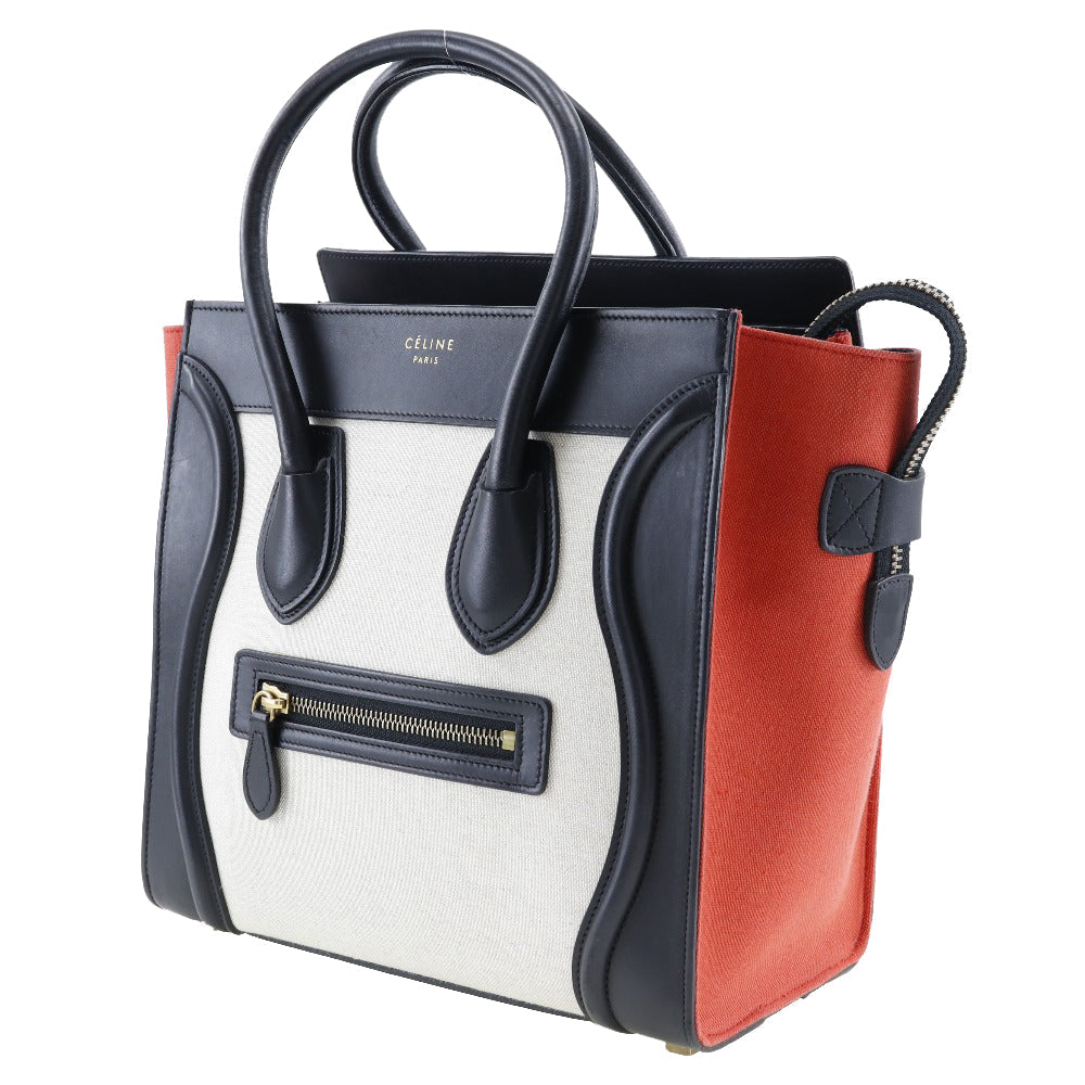CELINE Handbag Calfskin, Canvas black Tricolor Micro shopper Luggage Women