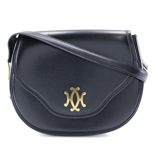 HERMES Shoulder Bag Calfskin Black/Gold Metal Double H Women