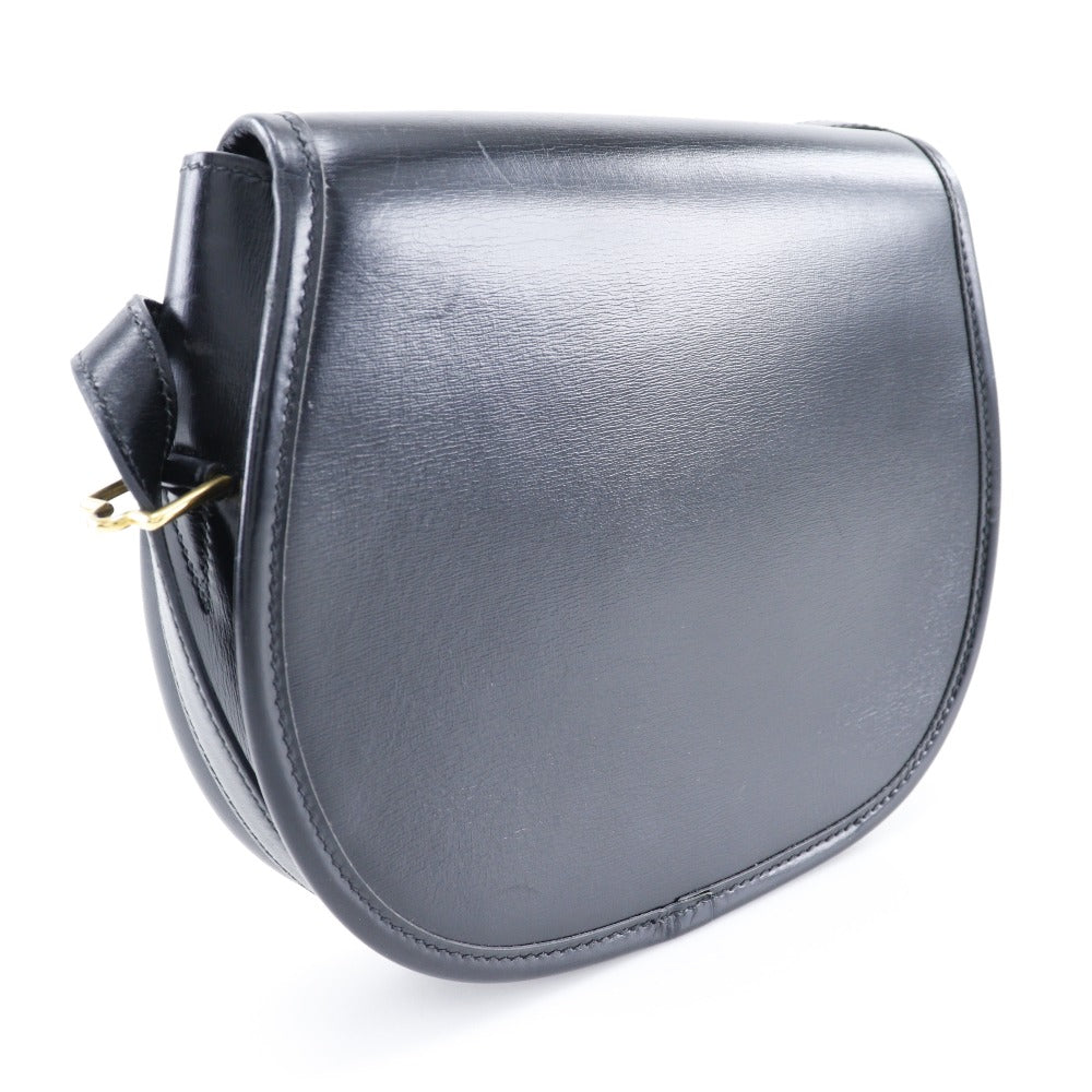 HERMES Shoulder Bag Calfskin Black/Gold Metal Double H Women
