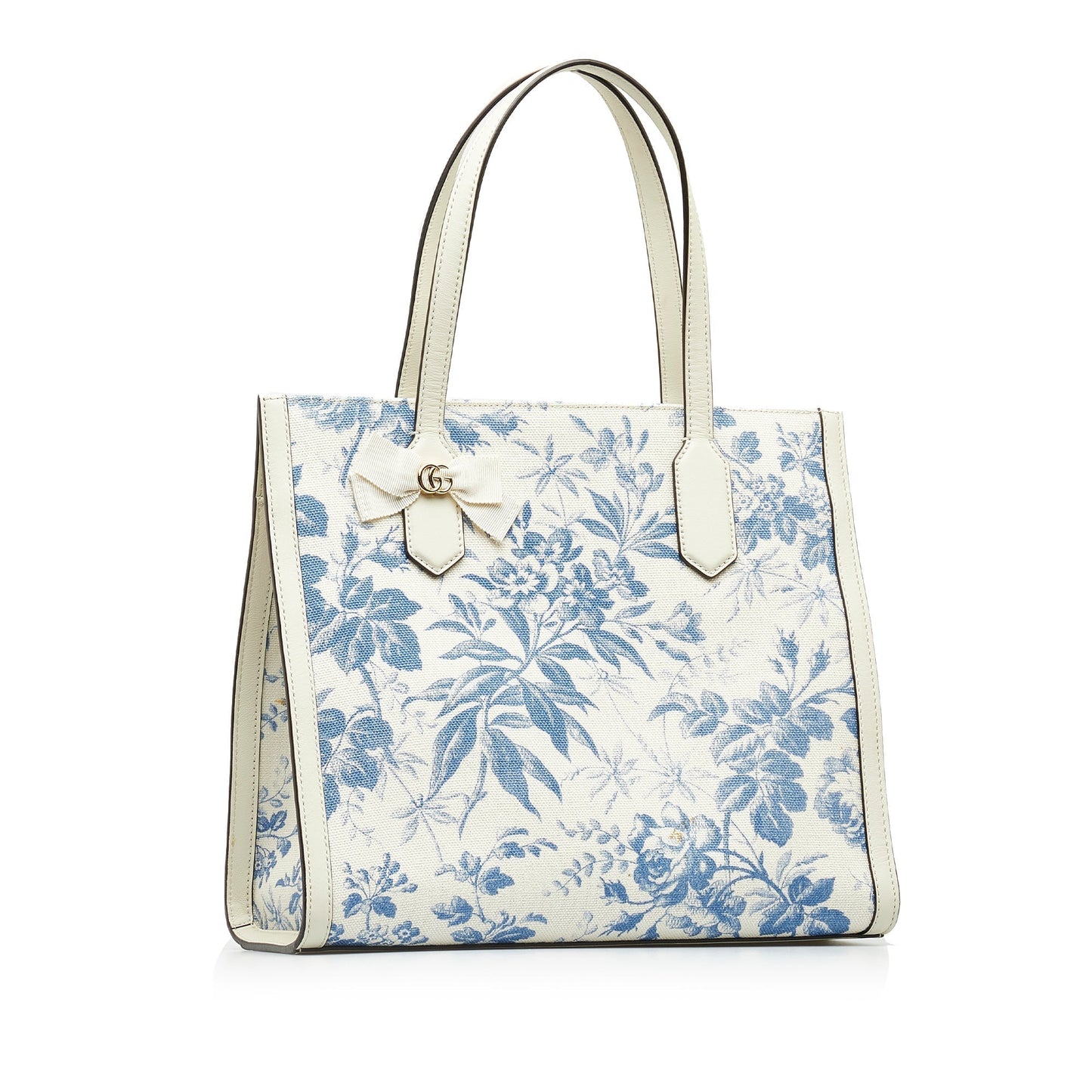 Gucci White Leather Canvas Tote Style 1