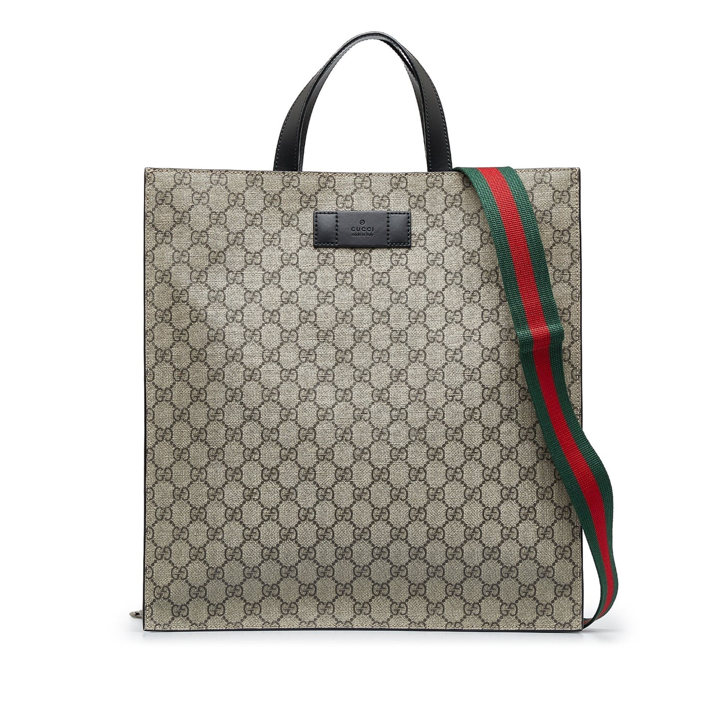 Gucci GG Supreme Grey Leather Canvas Tote