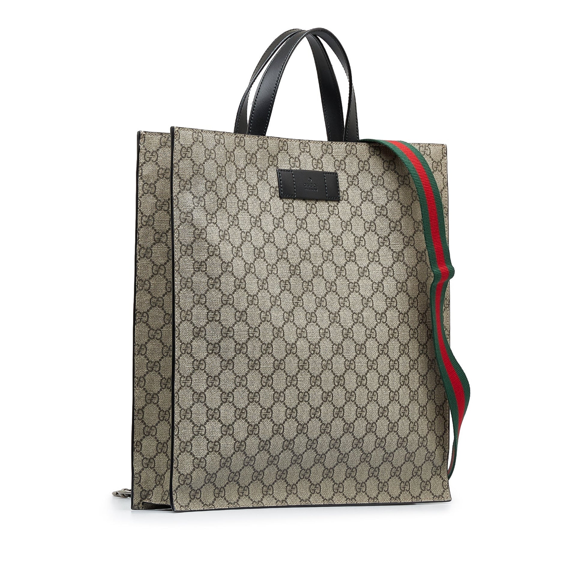 Gucci GG Supreme Grey Leather Canvas Tote