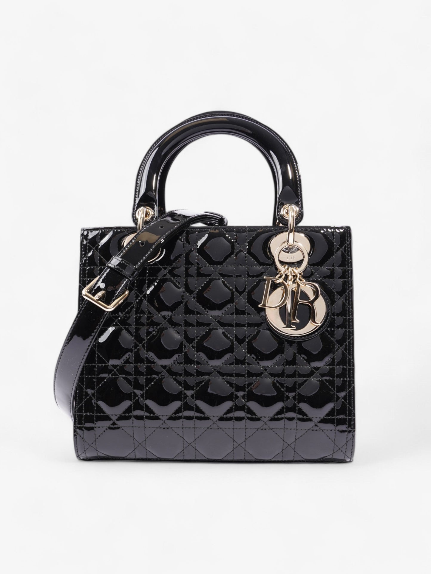 Christian Dior Lady Dior Black Patent Leather Medium