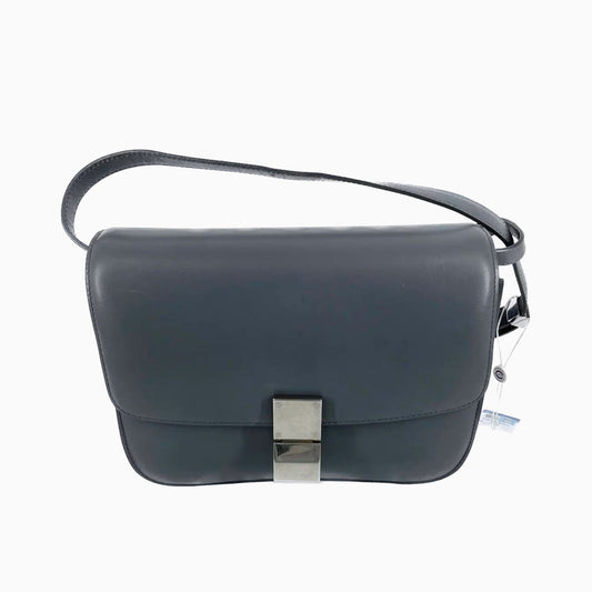 CELINE Classic Flap Grey Box Leather crossbody bag gold hardware and adjustable strap