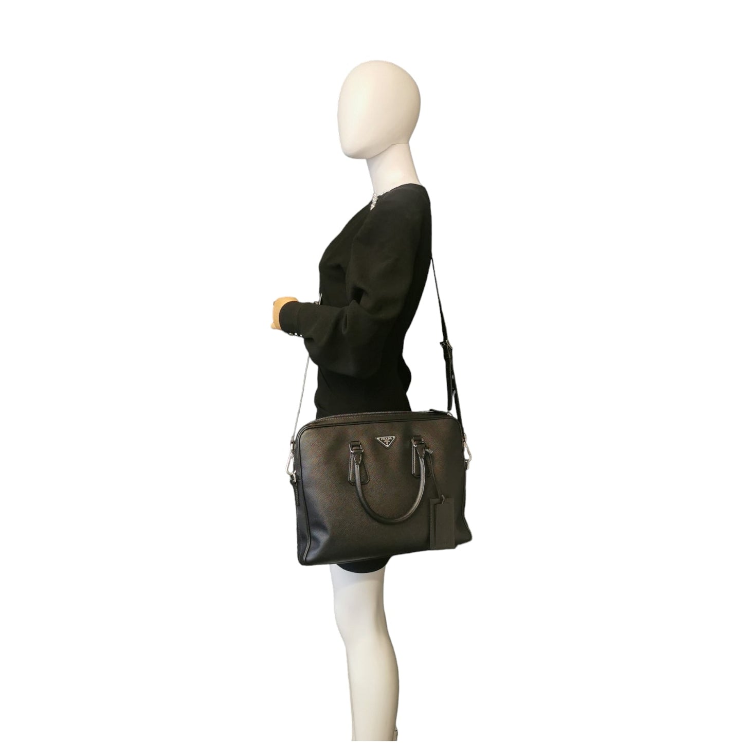 Prada Briefcase Black Leather Luxury Handbag