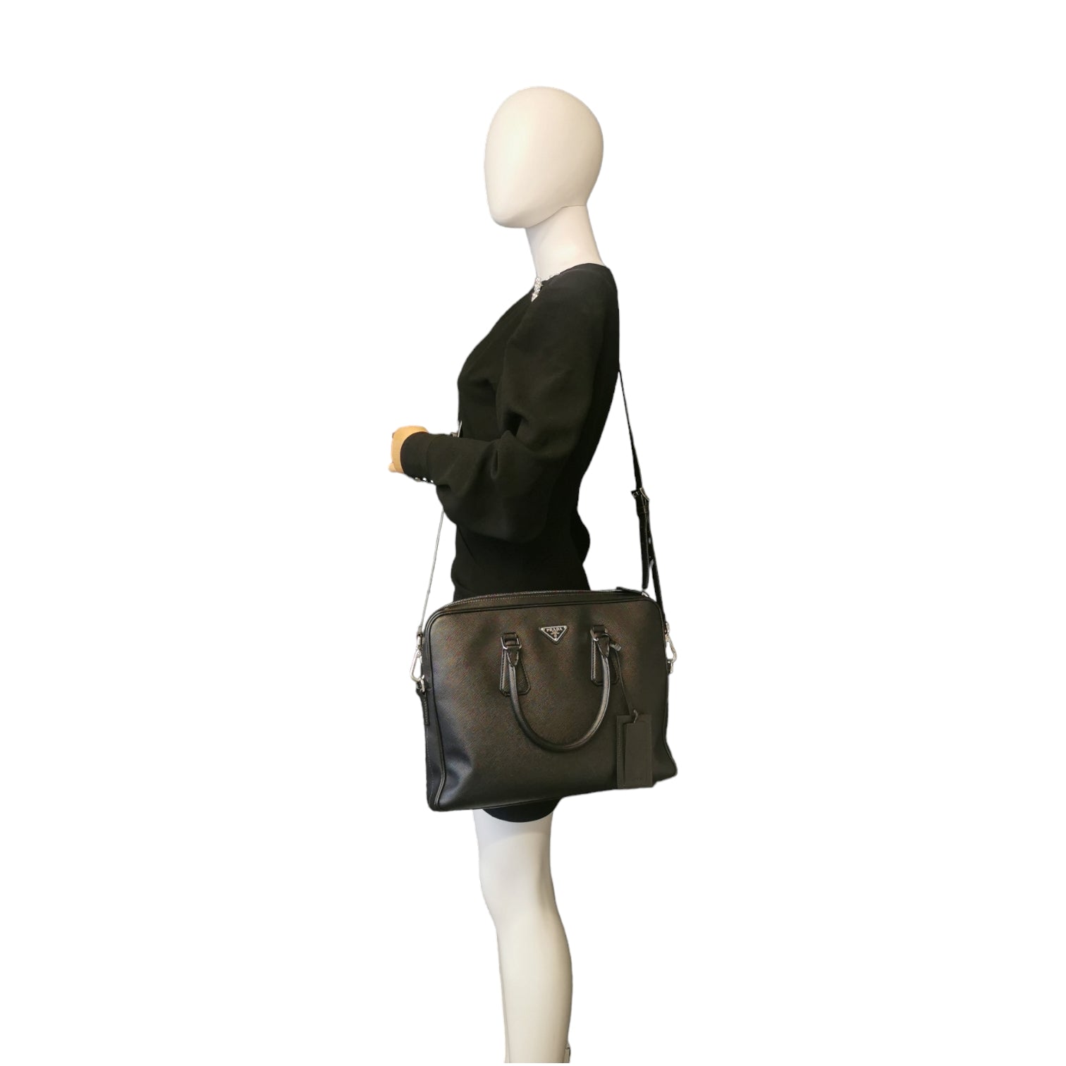Prada Briefcase Black Leather Luxury Handbag