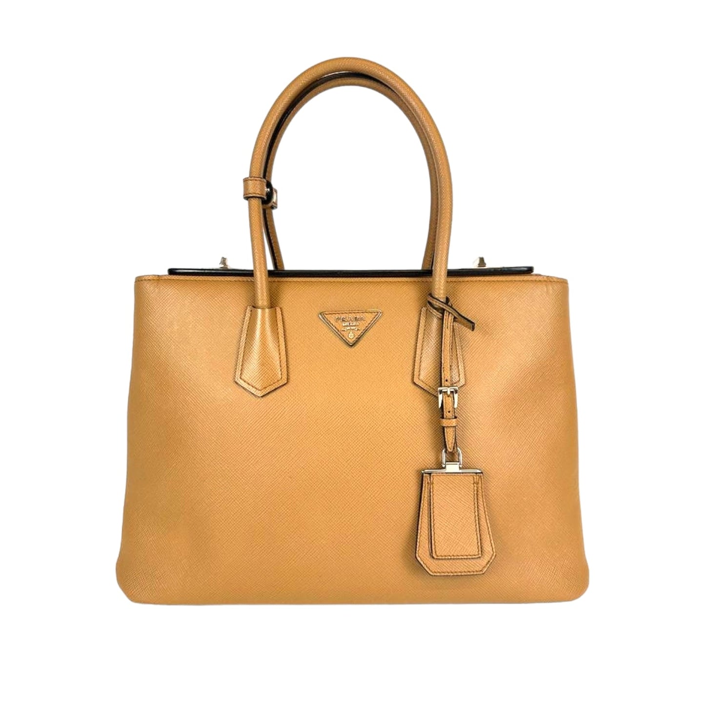 Prada Turnlock Twin Caramel Saffiano Cuir Luxury Handbag