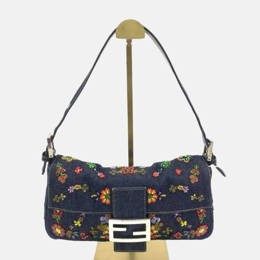 Fendi Baguette Denim with Floral Beads 25 Anniversary Special Collection