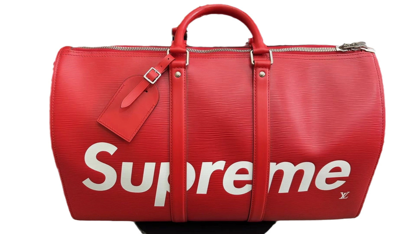 Louis Vuitton x Supreme Keepall Bandouliere Size 45 Red Epi Leather Supreme