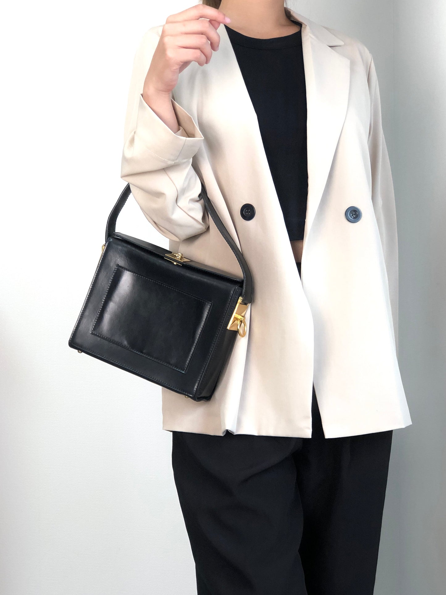 CELINE Gancini Handbag Shoulder bag Black b73drr