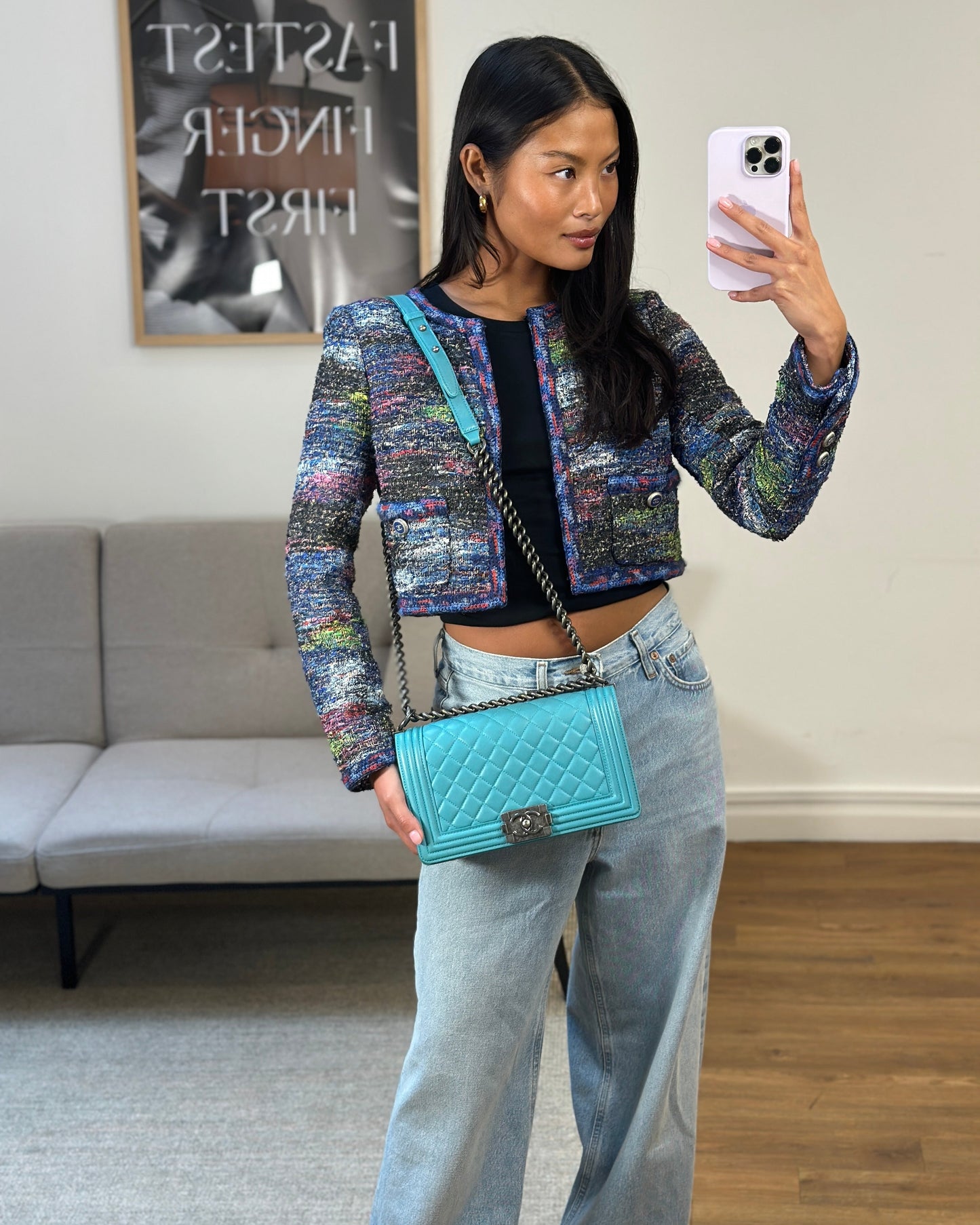 *FIRE PRICE* Chanel Teal Medium Boy Bag in Lambskin Leather with Ruthenium Hardware