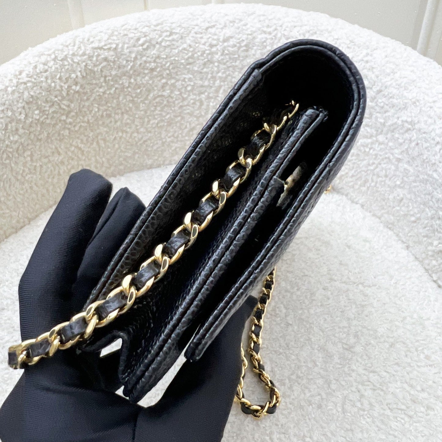 Chanel Classic Wallet on Chain WOC in Black Caviar and GHW Crossbody