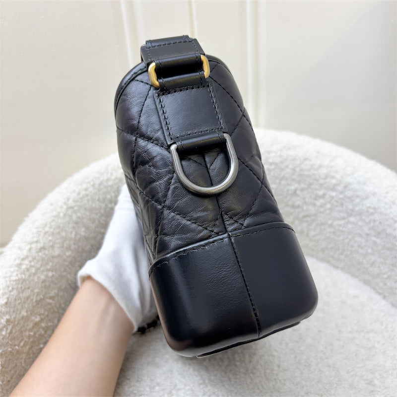 Chanel Small Gabrielle Hobo in Black Distressed Calfskin and 3 tone Hardware Shoulder Bag