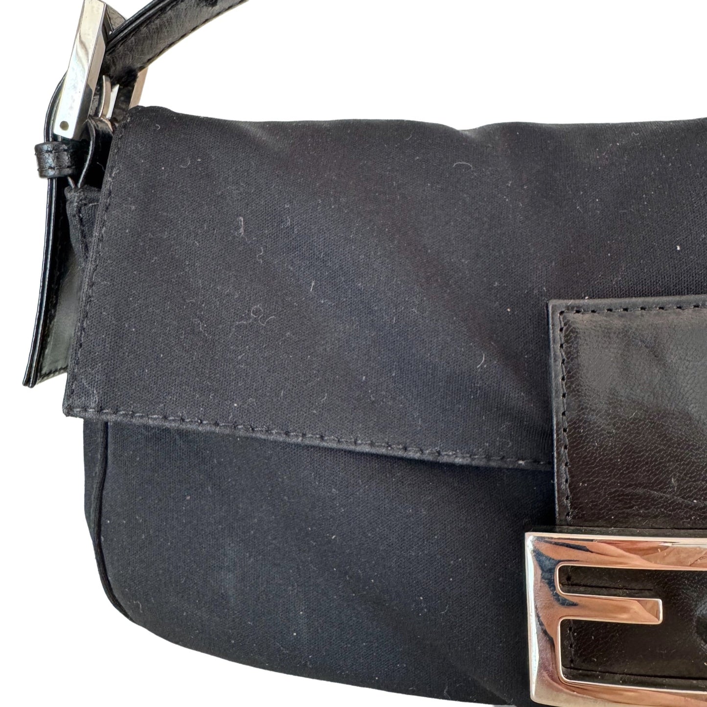 FENDI Baguette   Black Cloth Silver Hardware