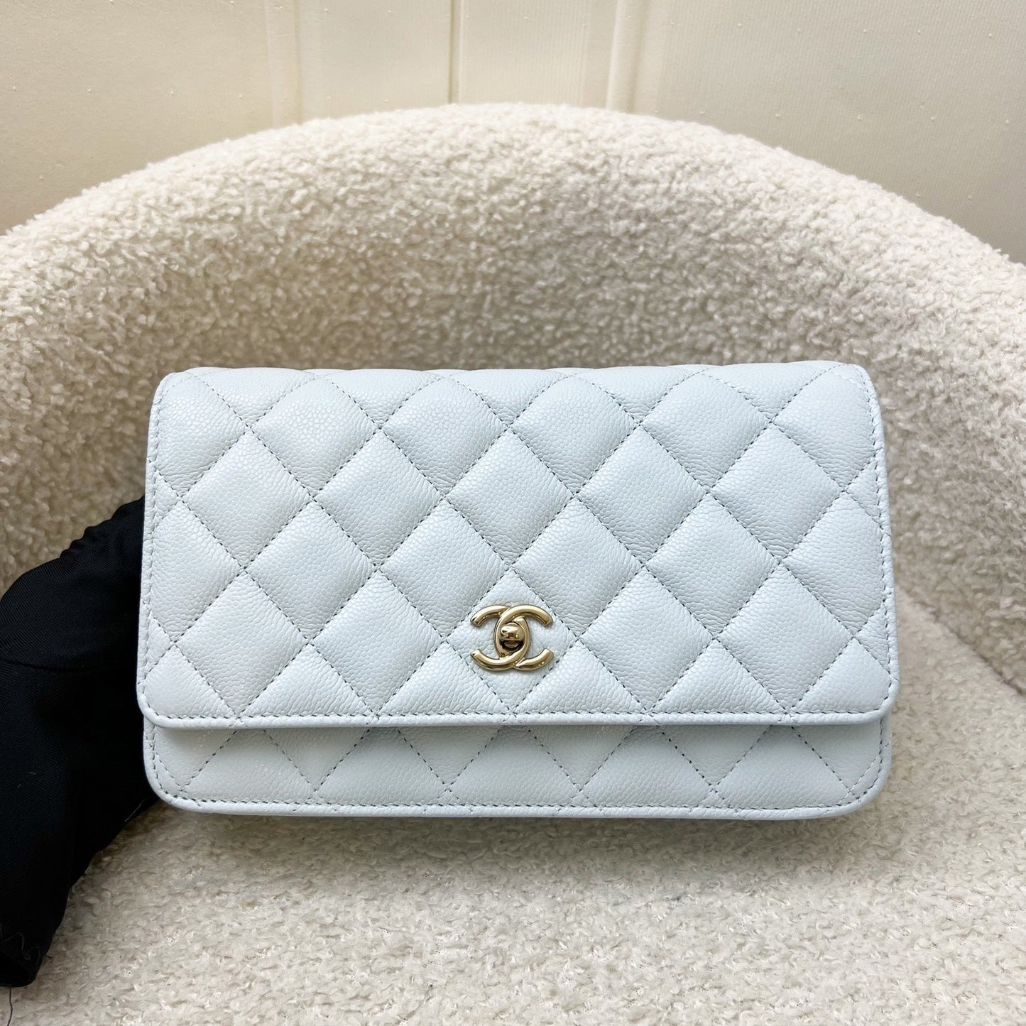 Chanel Classic Wallet on Chain WOC in 25S Baby Blue Caviar and LGHW Crossbody
