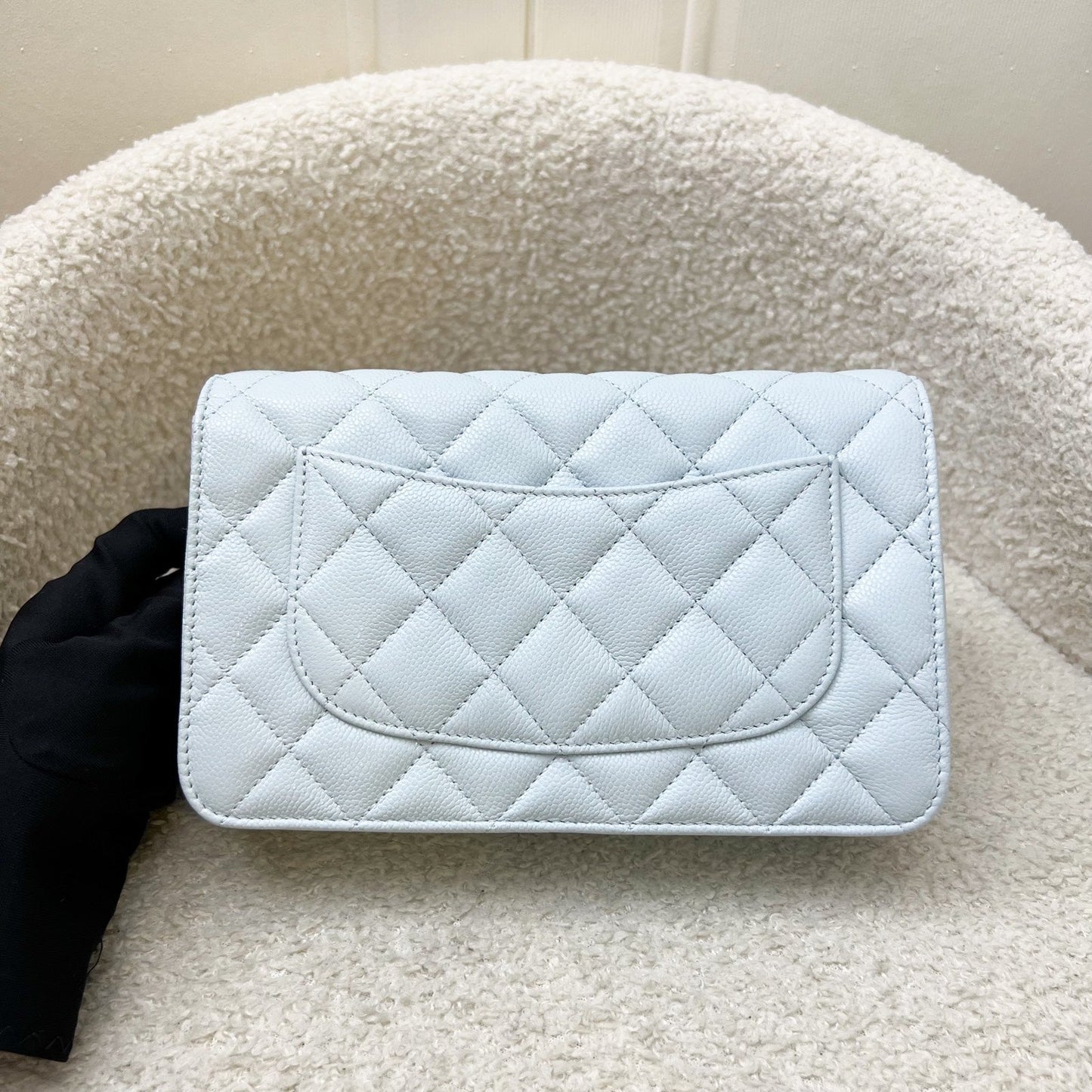 Chanel Classic Wallet on Chain WOC in 25S Baby Blue Caviar and LGHW Crossbody