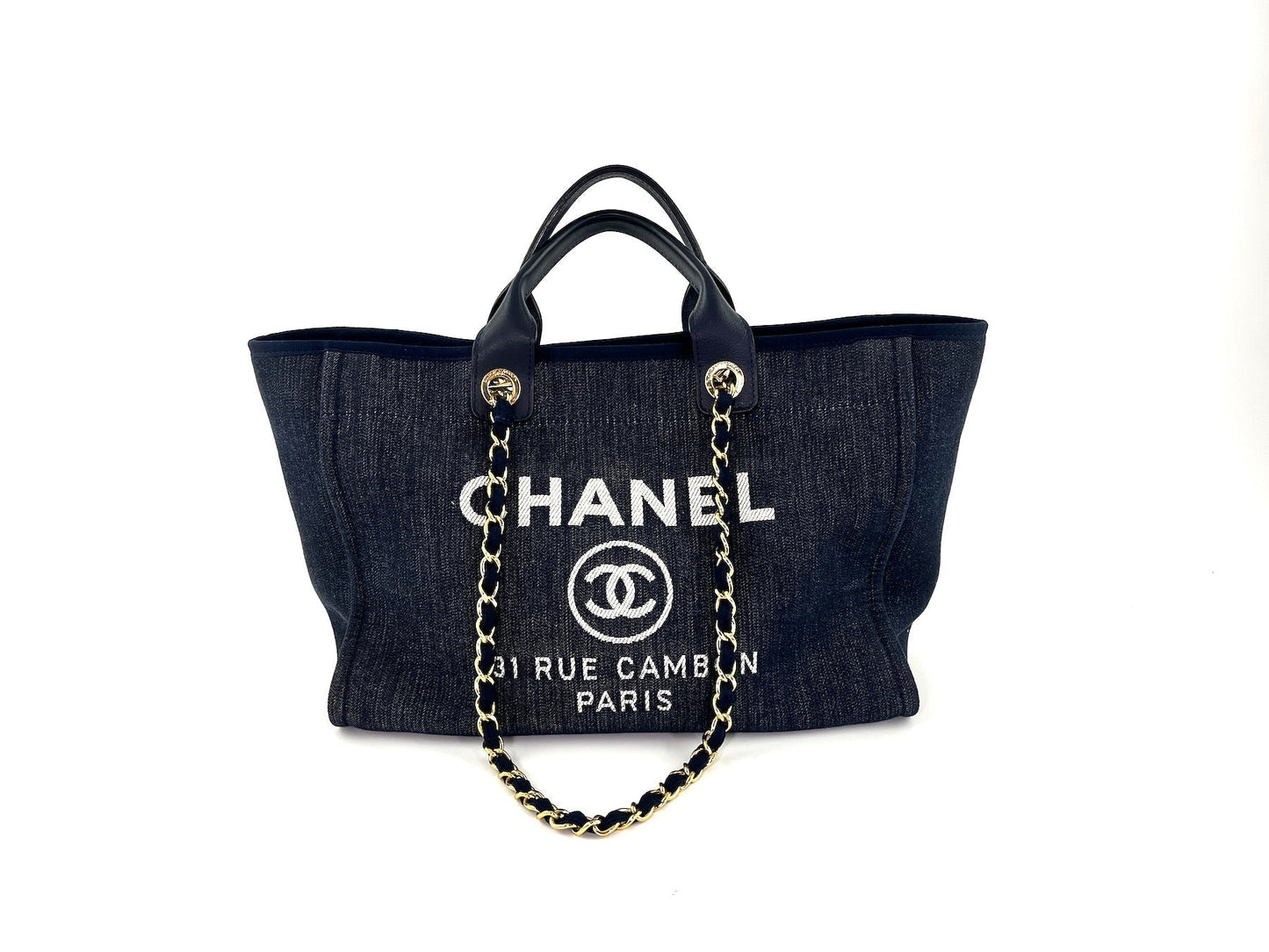CHANEL Deauville Medium Navy Shopping Tote Bag