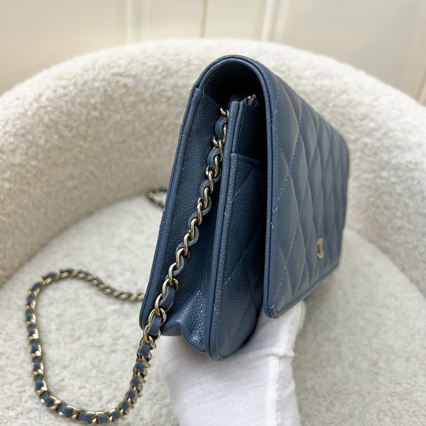 Chanel Classic Wallet on Chain WOC in Blue Caviar and LGHW Crossbody