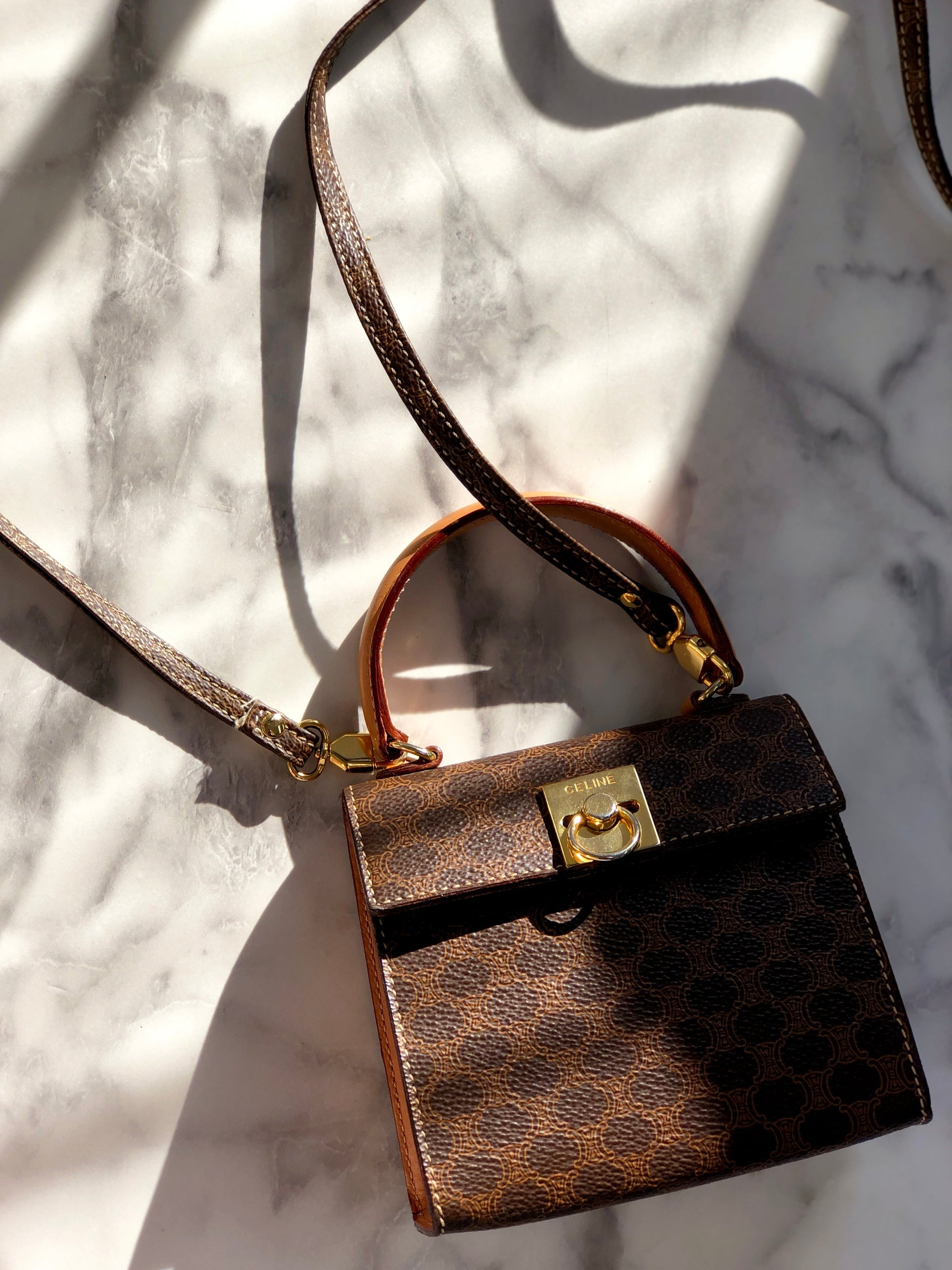 CELINE Macadam Gancini Two-way Handbag Shoulder bag Brown sasmug