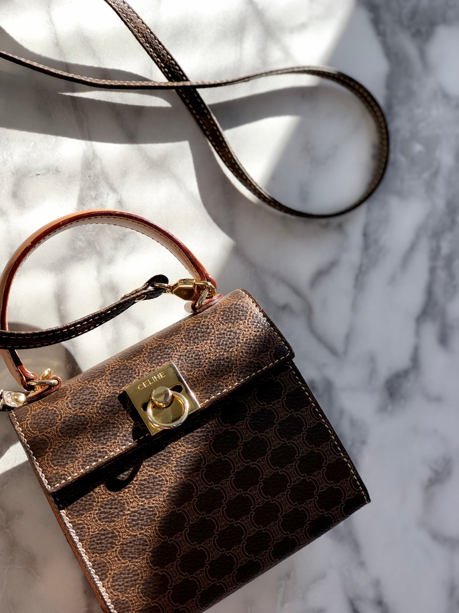 CELINE Macadam Gancini Two-way Handbag Shoulder bag Brown sasmug