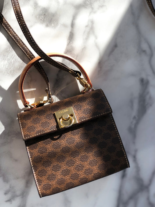 CELINE Macadam Gancini Two-way Handbag Shoulder bag Brown sasmug
