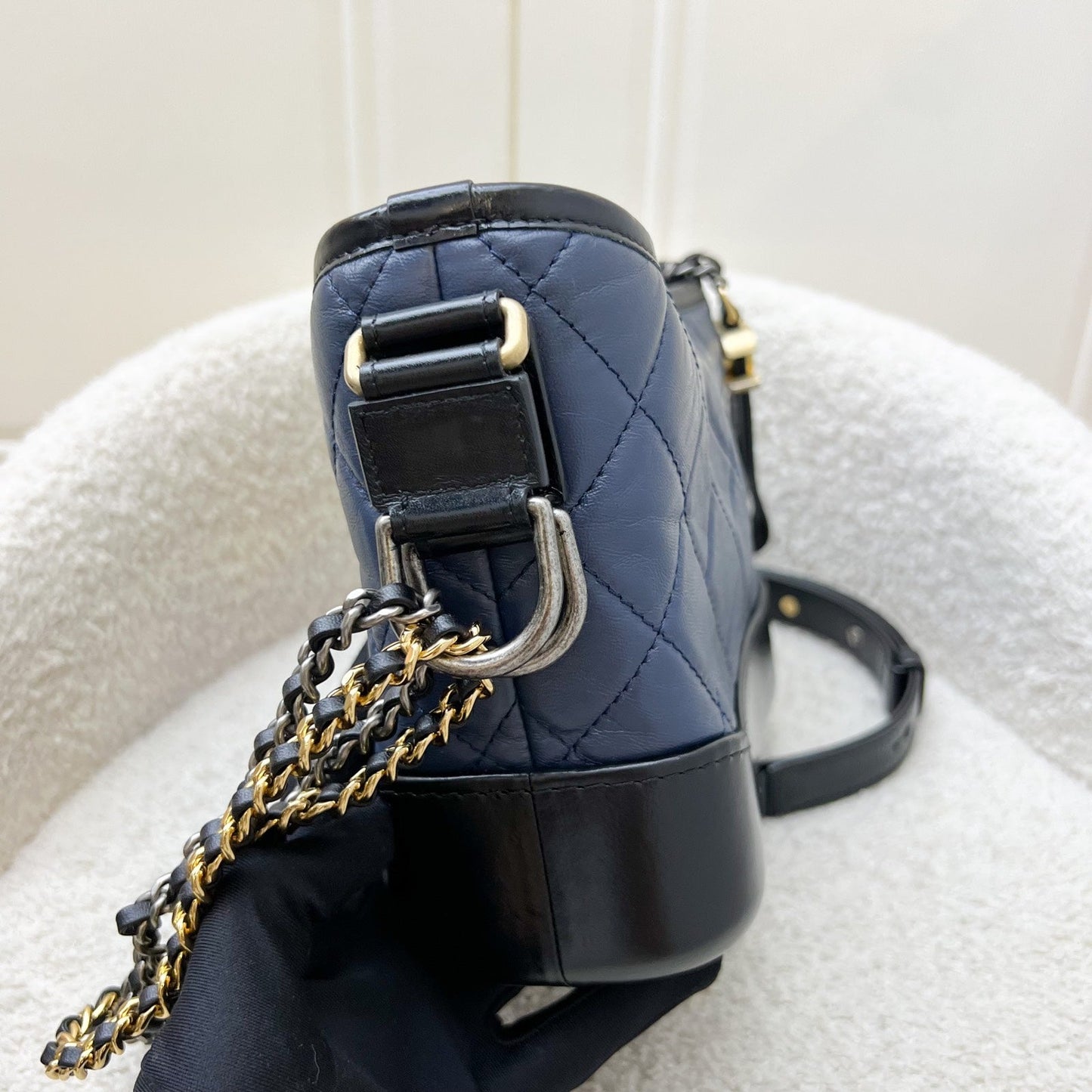Chanel Small Gabrielle Hobo in Navy Distressed Calfskin, Black Base and 3 Tone HW (Model: A91810) Shoulder Bag