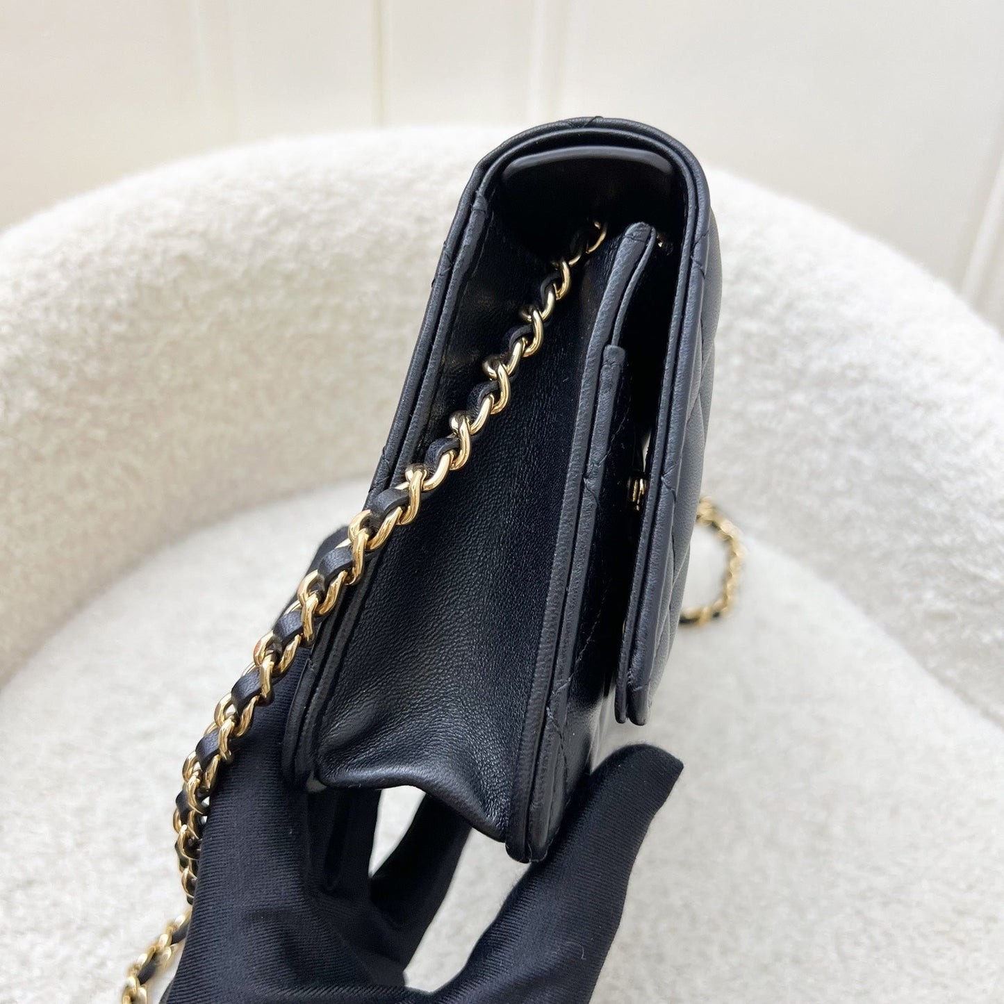 Chanel Classic Wallet on Chain WOC in Black Lambskin and GHW Crossbody