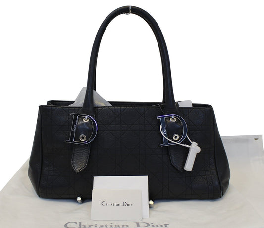 CHRISTIAN DIOR Black Leather Cannage Medium Tote Bag