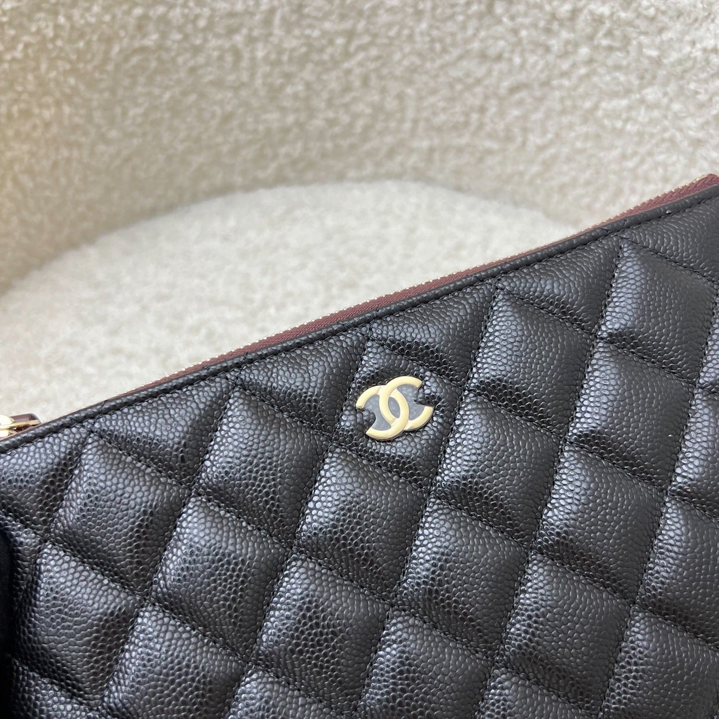 Chanel Classic Small O-Case Pouch in Black Caviar and LGHW Clutch
