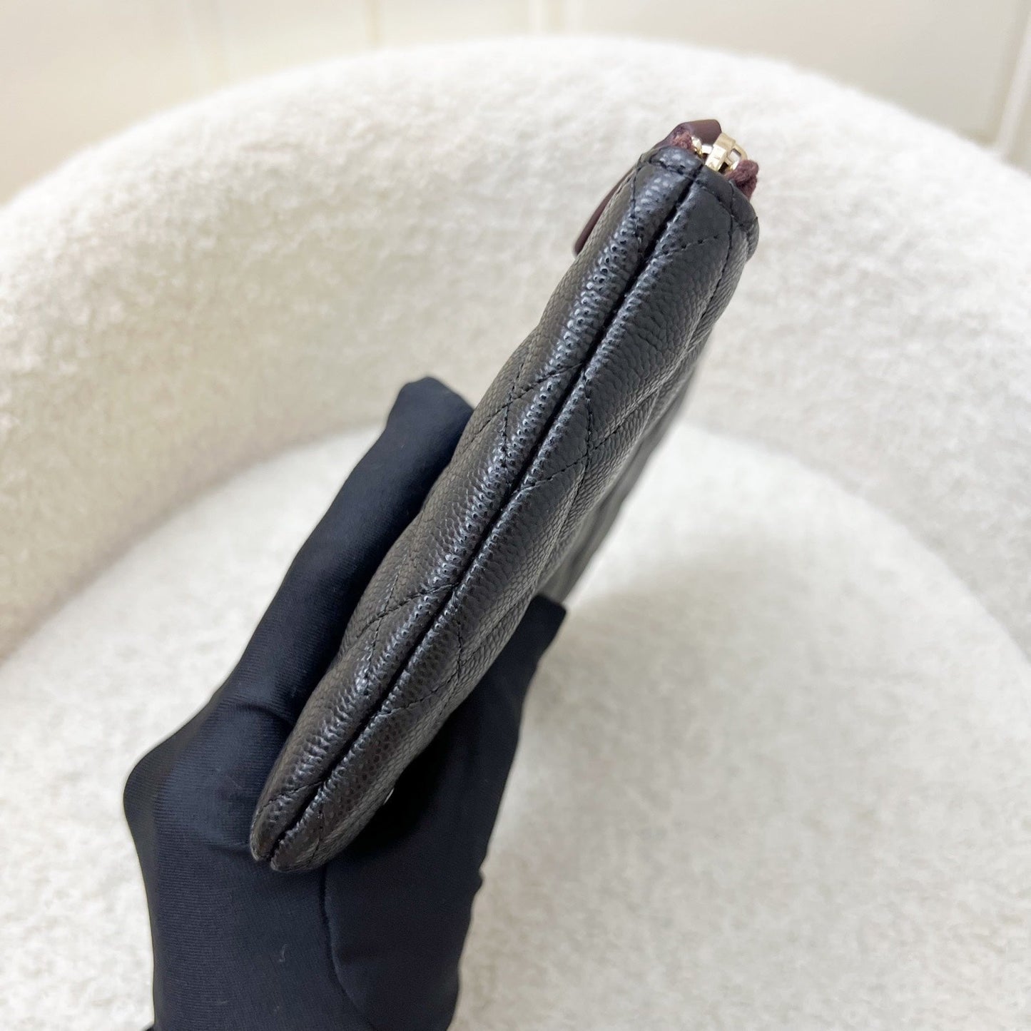 Chanel Classic Small O-Case Pouch in Black Caviar and LGHW Clutch