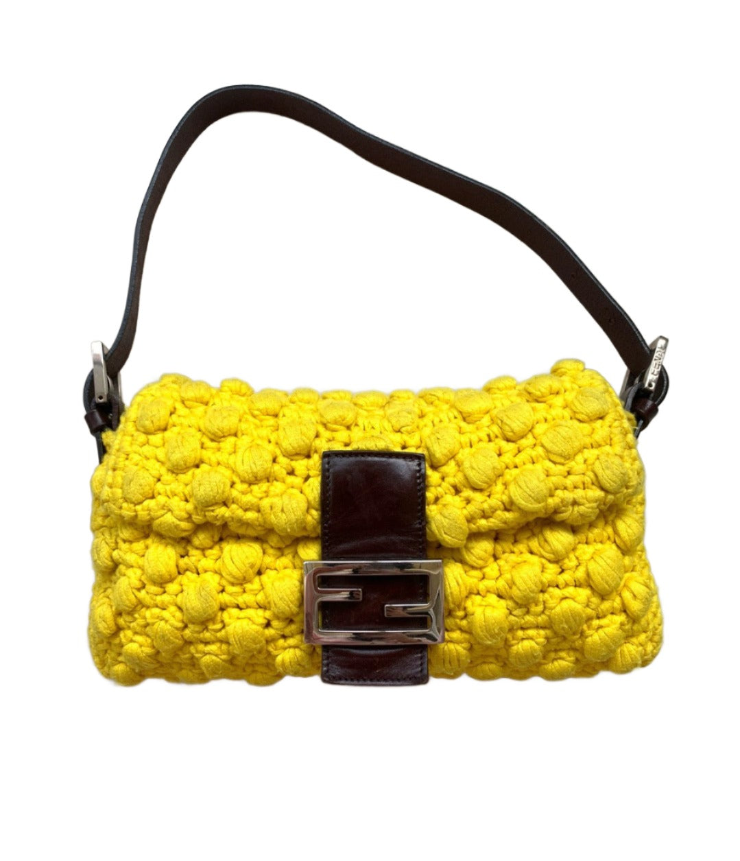 Fendi Baguette Bag Yellow Wool Pompom Shoulder Bag