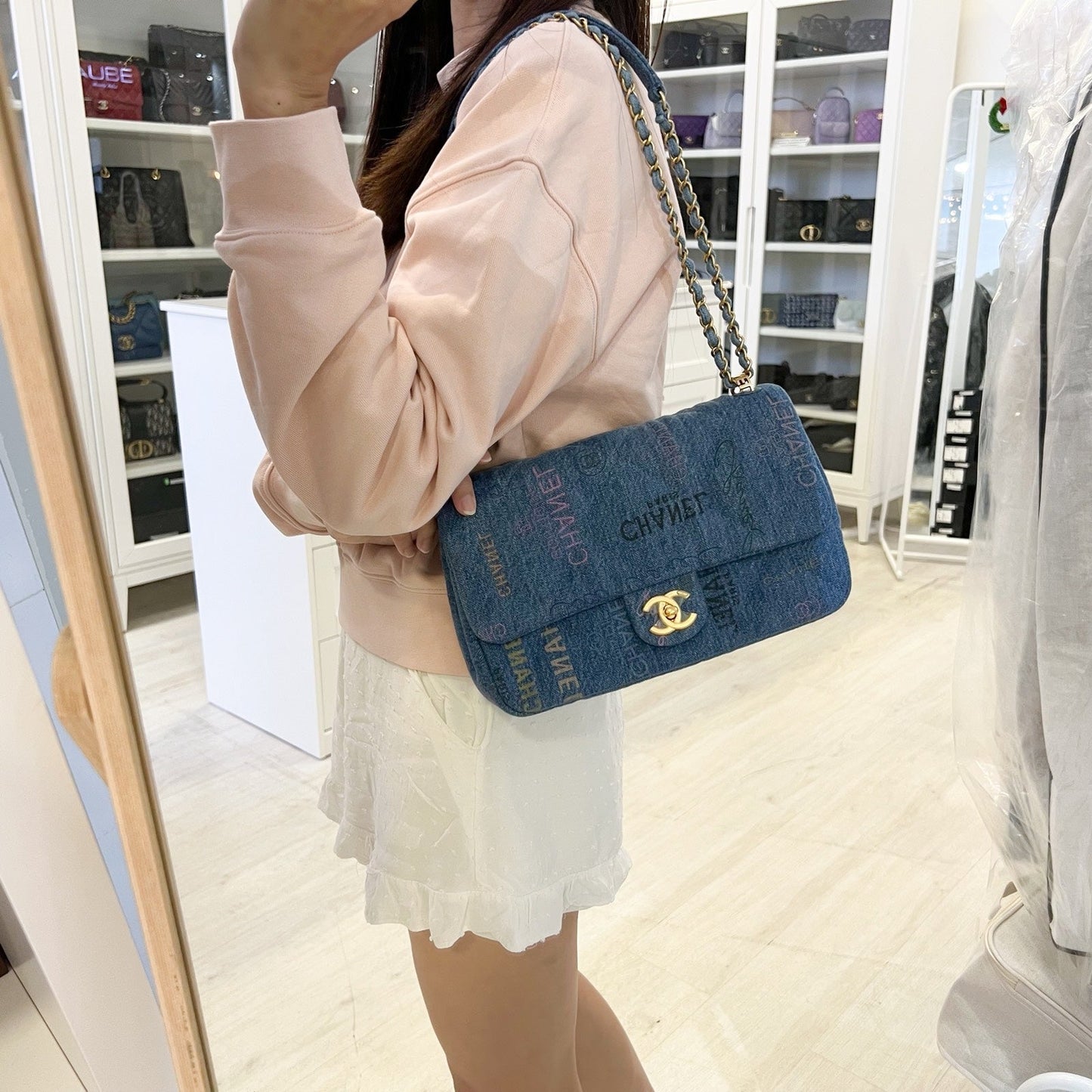 Chanel 22P Mood Medium Flap Bag in Blue Printed and AGHW (Model: AS3135)
