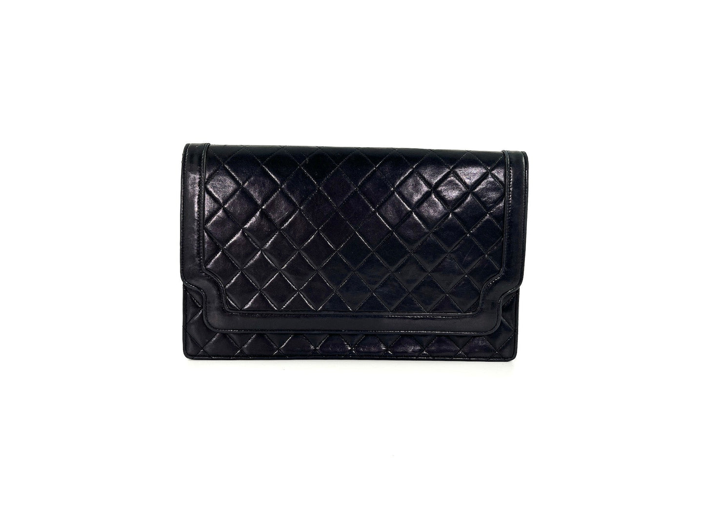 CHANEL Black Leather Quilted Flap Bag Clutch