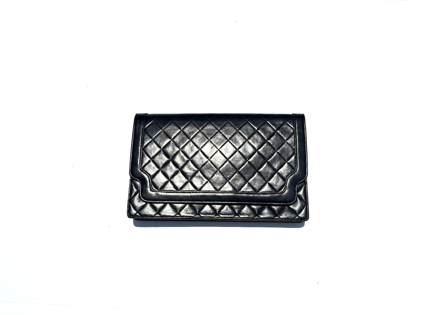 CHANEL Black Leather Quilted Flap Bag Clutch