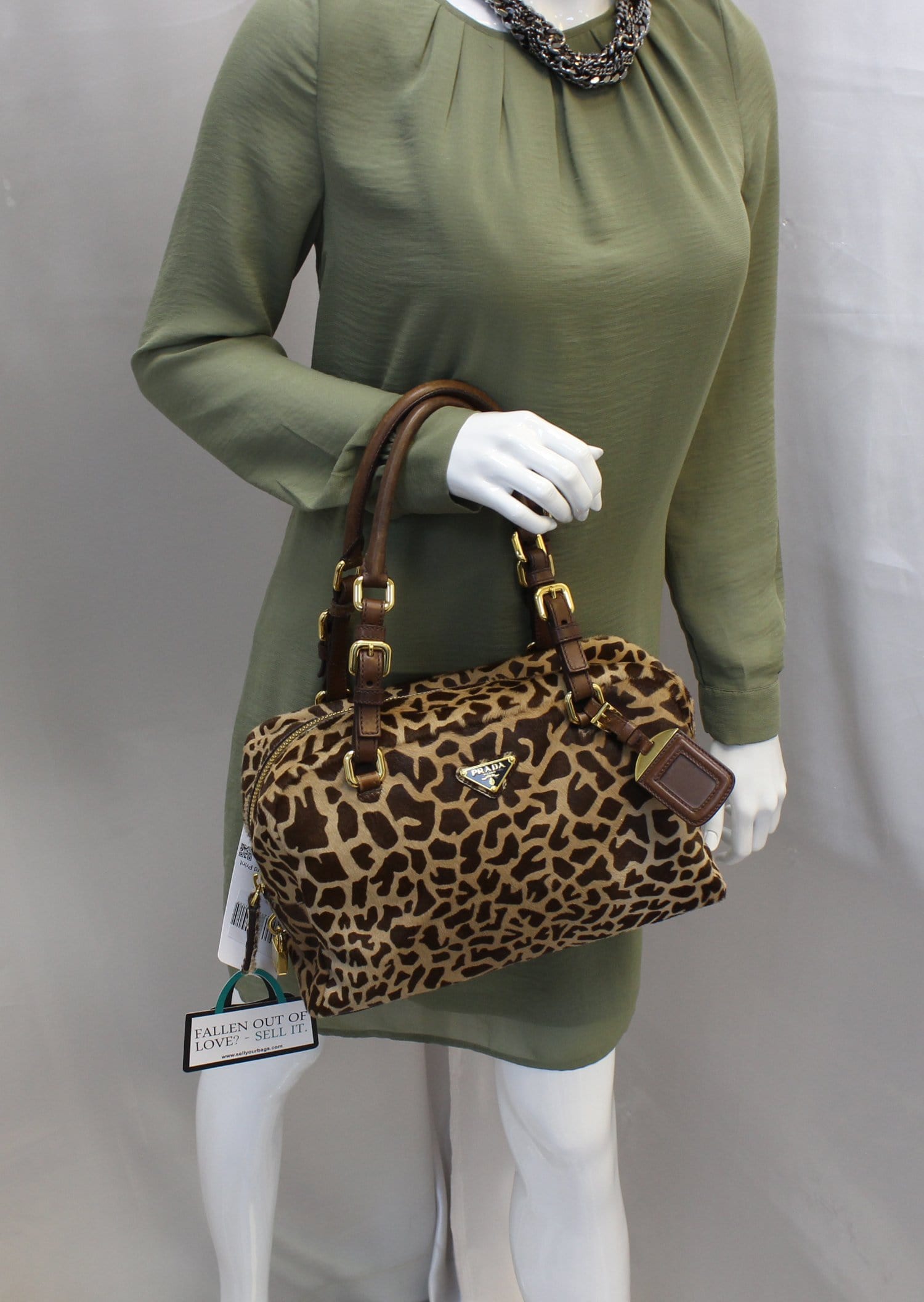 PRADA Leopard Printed Calf Hair Shoulder Bag